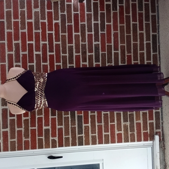 Blondie Nites Purple Maxi Dress with Gold Accents - Picture 3 of 11